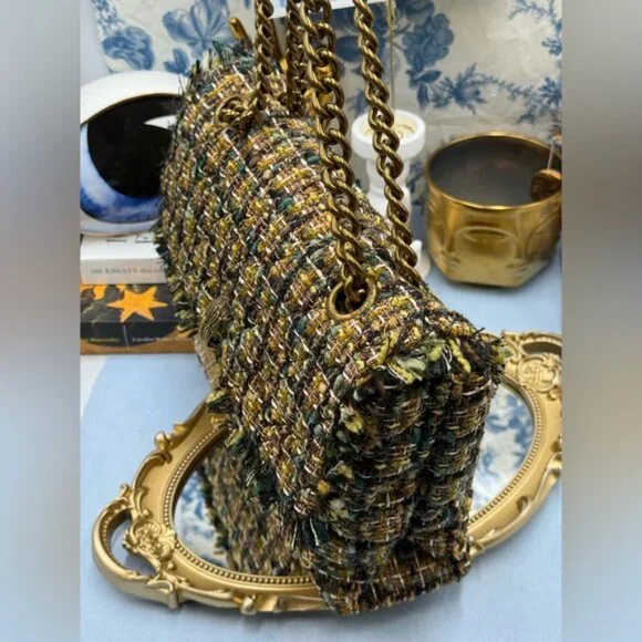 🆕 KURT GEIGER LONDON 🧿 NWOT Large Kensington X Tweed Shoulder Bag, Black Brown - Picture 5 of 16